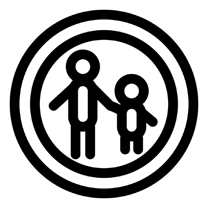 Line style icons representing traffic signs, pedestrians only, and pedestrians