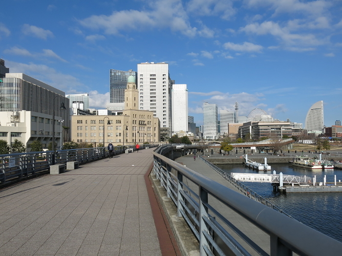 View from Yamashita Harbor Line Promenade in Naka-ku, Yokohama (Yokohama Customs, Zounohana Park, Giant Ferris Wheel, etc.)