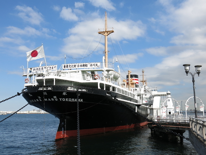 NYK Hikawamaru moored in front of Yamashita Park in Naka-ku, Yokohama