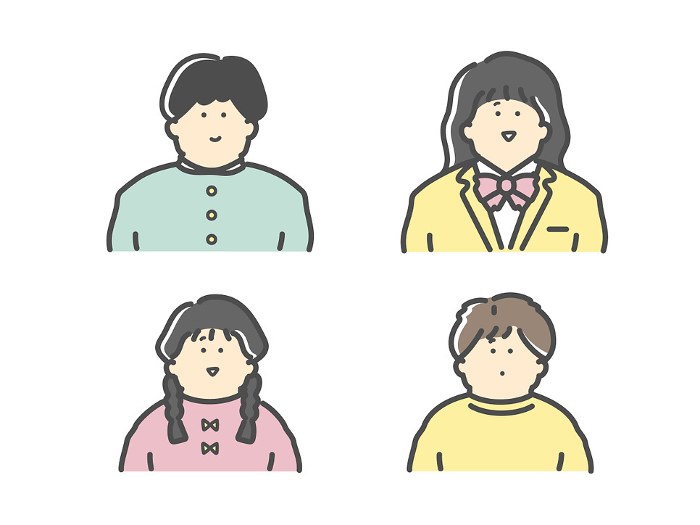 Clip art set of boy student, girl student, boy and girl