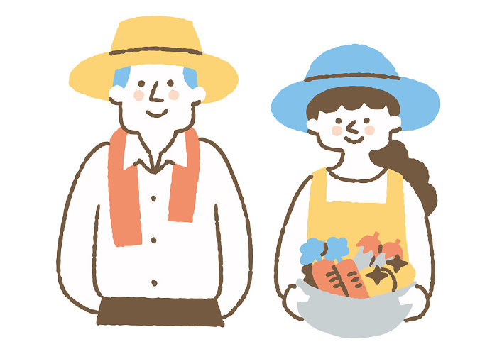 Two married couples working on a farm_color