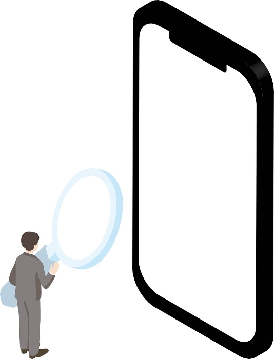 isometric business people smartphone smartphone search magnifying glass illustration
