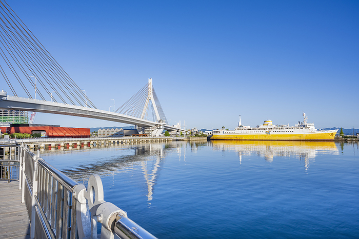 Aomori Bay Bridge and the old Aoban Liaison Ship Aomori City, Aomori Prefecture