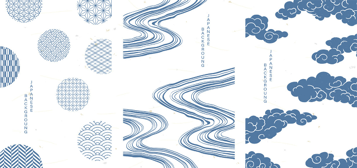 Japanese Backgrounds Collection / Japanese Patterns, Flowing Water, Clouds