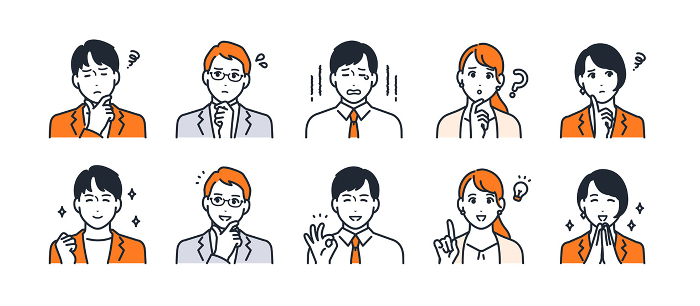 Simple facial expression of young business person Icon Illustration Set Web graphics