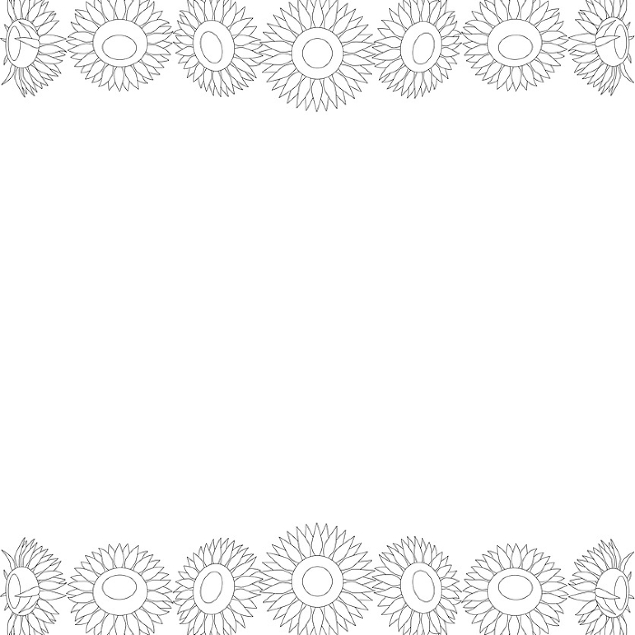 Sunflowers Line Drawing Background Web graphics, square size frame.