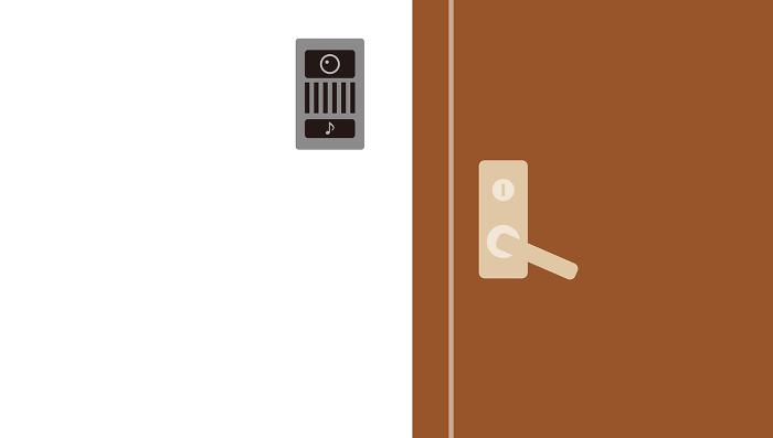 Illustration of a close-up of an open door knob and an intercom