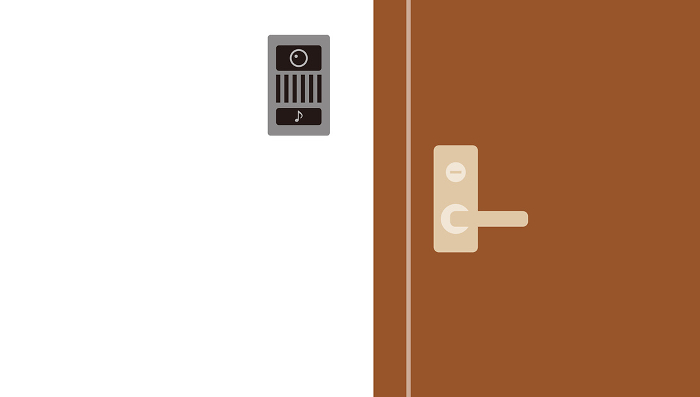 Illustration of a close-up of a closed door knob and an intercom