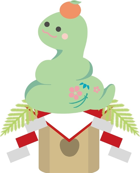 Snake Kagamimochi Snake Year of the Snake Nengajo 2025 New Year's greeting card material New Year's Day Cute Modern Illustration