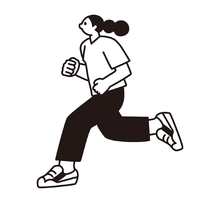 Woman running, line drawing, vector