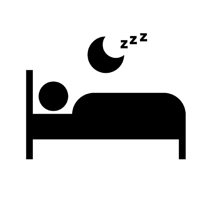 Silhouette icon of a person sleeping in bed and the moon. Vector.