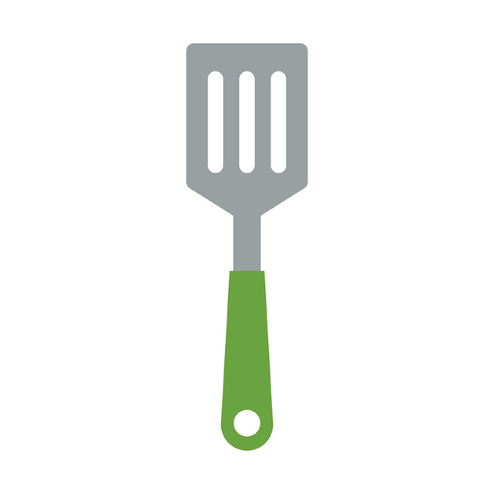 Icon of frying pan. Green handle. Vector.