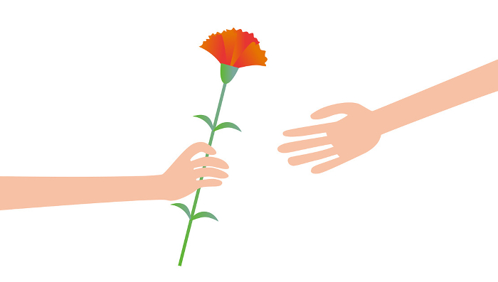Clip art of hand giving and receiving a single carnation