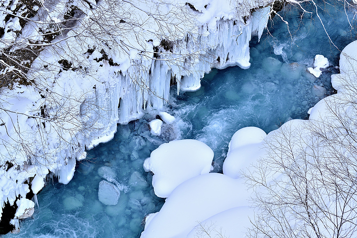 Bieigawa River in severe winter, Hokkaido At Biei gawa River, Biei cho