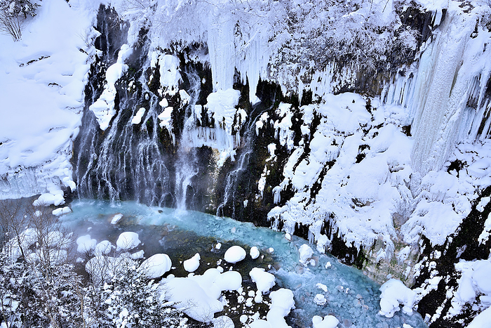 Bieigawa River in severe winter, Shirohige Falls, Hokkaido, Japan At Biei gawa River, Biei cho