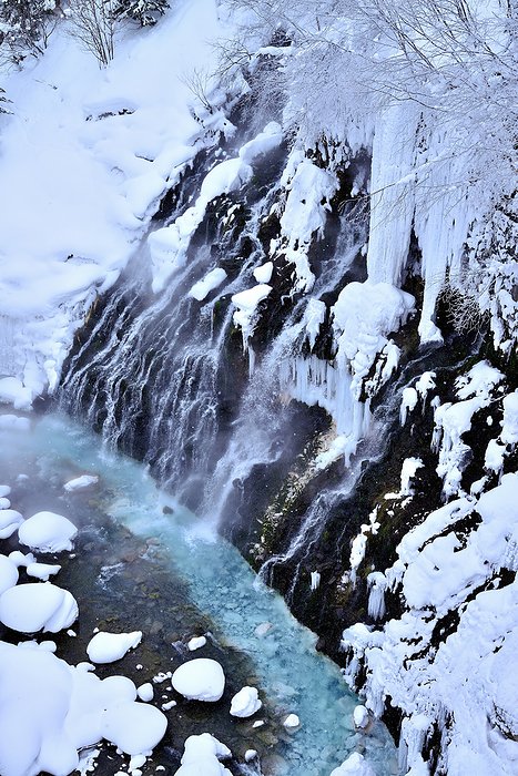 Bieigawa River in severe winter, Shirohige Falls, Hokkaido, Japan At Biei gawa River, Biei cho