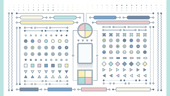 Set of simple and pop geometric icons - stylish parts in calm pastel colors