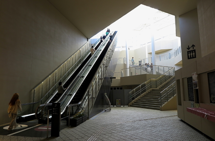 Mino-Semba-Handai-mae Station (underground station) of Kita-Osaka Kyuko Line with newly opened extended section: escalators and stairs to the ground level