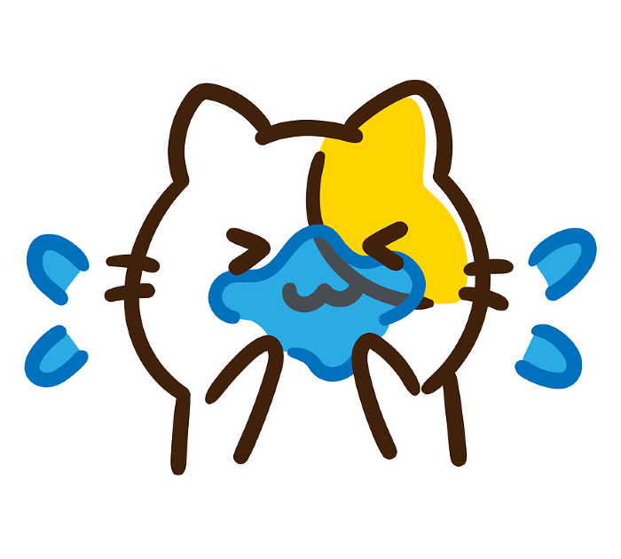 Deformed illustration of a cute cat character washing his face in the morning.