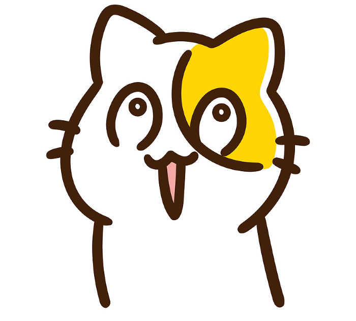 Deformed illustration of a cute cat character with a shocked, pouty expression.