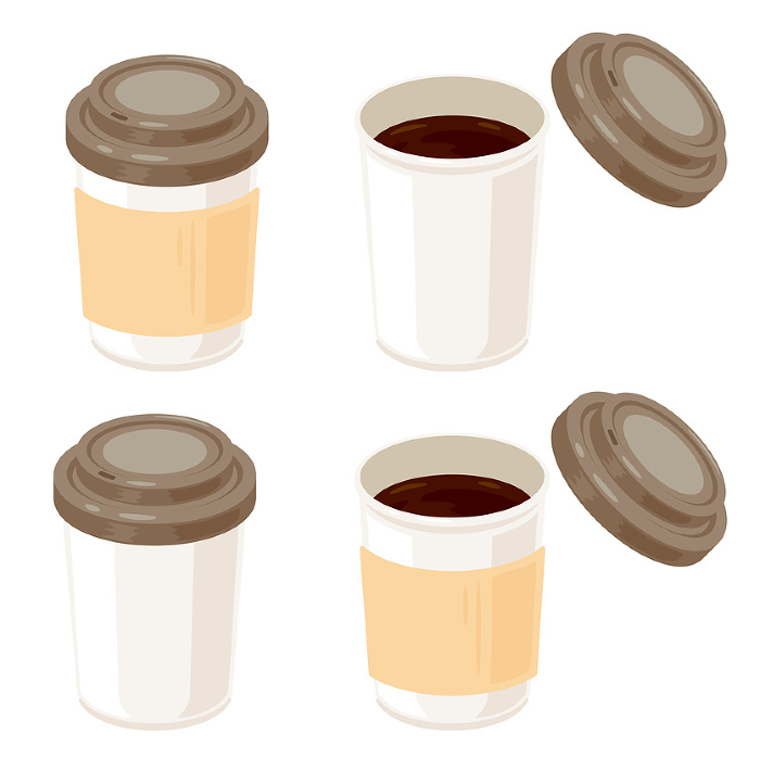 Hot coffee set in paper cup with lid