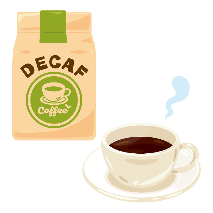 Bagged decaf and hot coffee