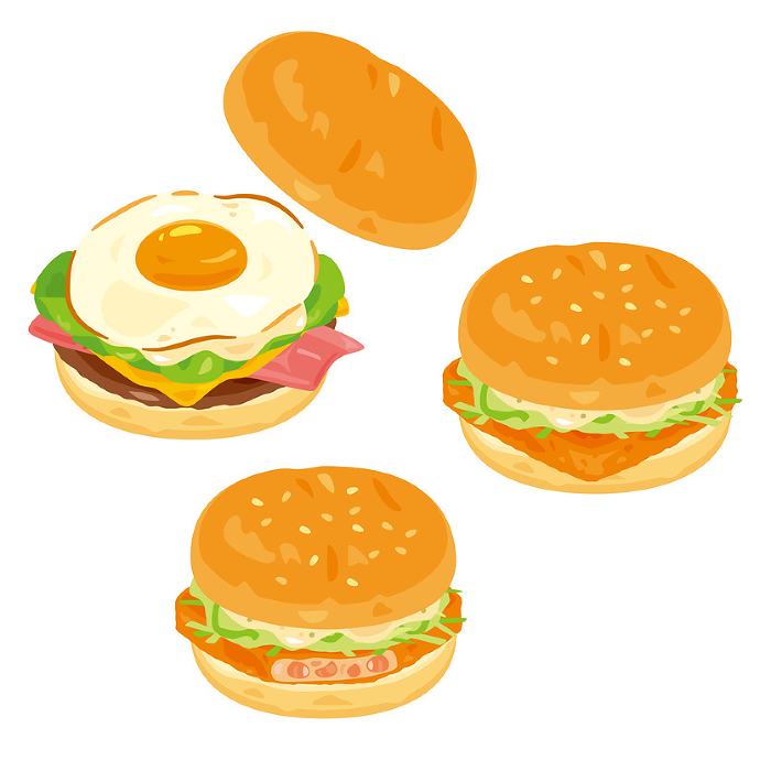 Bacon and Egg Cheeseburger and Shrimp Katsu Burger