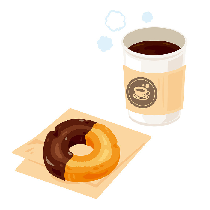Donuts and coffee in paper cups with lids