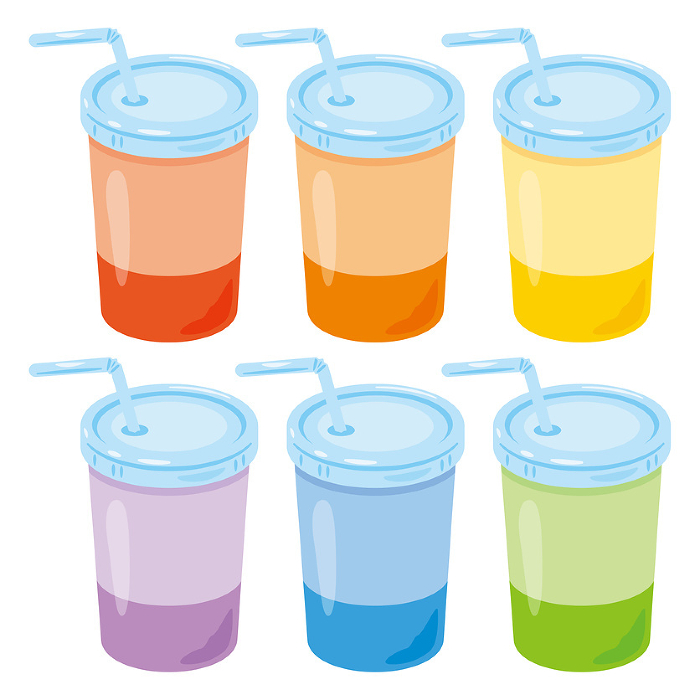 Colorful paper cup set with lid and straw