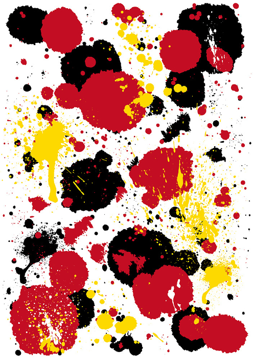 Background sprinkled with red, black, and yellow ink