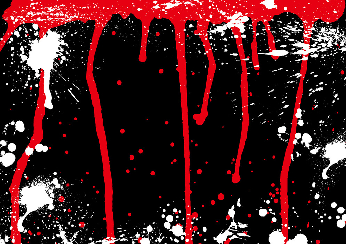 Black background with red ink dripping and white ink sprinkled