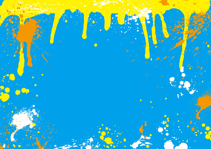 Background with yellow ink dripping and ink splashed on light blue background