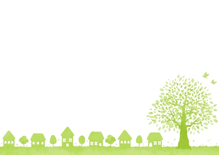 Green Street Clipart with Big Trees
