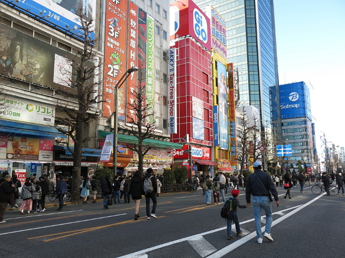 Akihabara's Chuo-dori Street bustling with pedestrians on Sundays