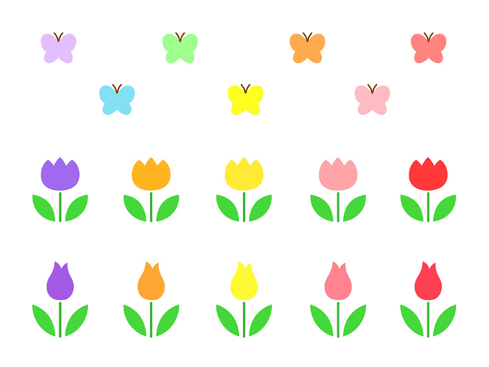 Clip art set of retro tulip and butterfly