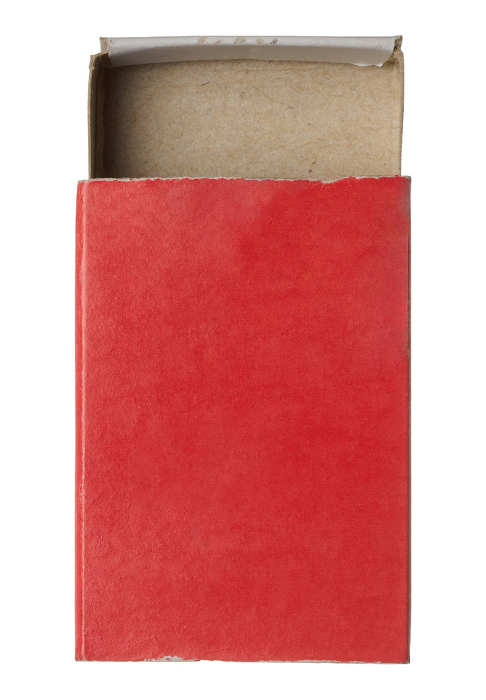 Empty red paper box of matches on isolated background, top view Empty red paper box of matches on isolated background, top view