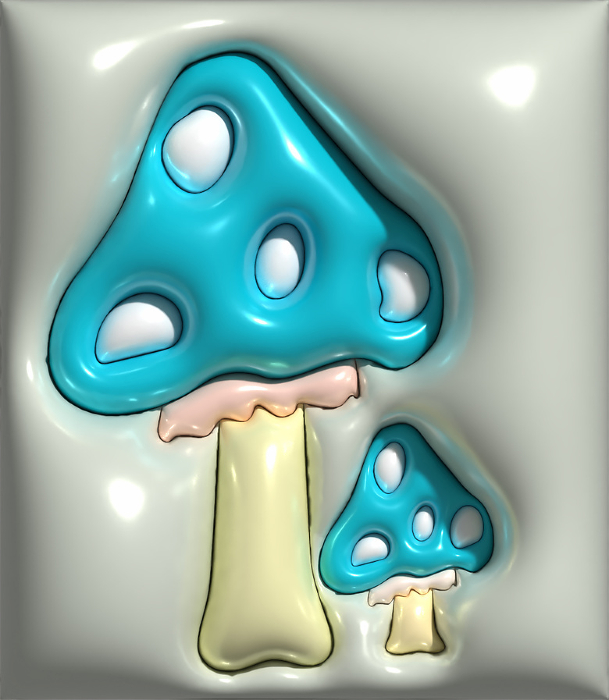 Blue mushroom with white dots, 3D rendering illustration Blue mushroom with white dots, 3D rendering illustration