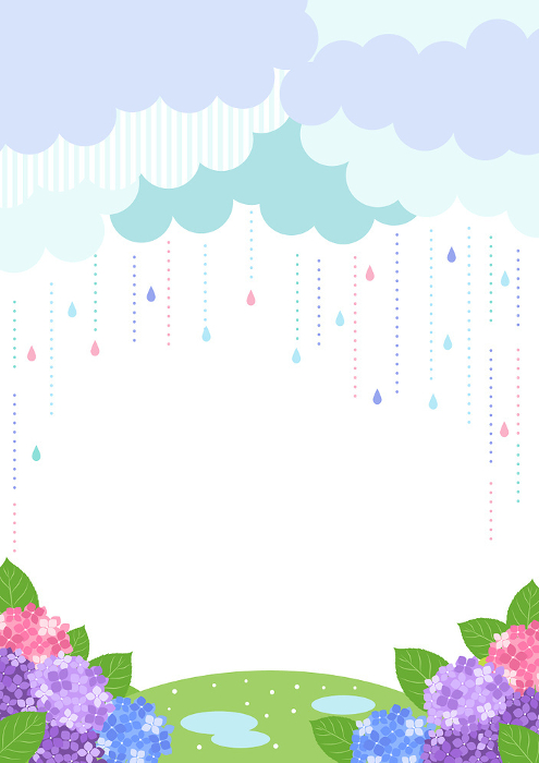 Rainy season, background, illustration, rain, hydrangea, bright, vertical