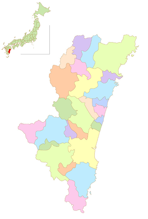 Miyazaki Japan Map Colorful Icons