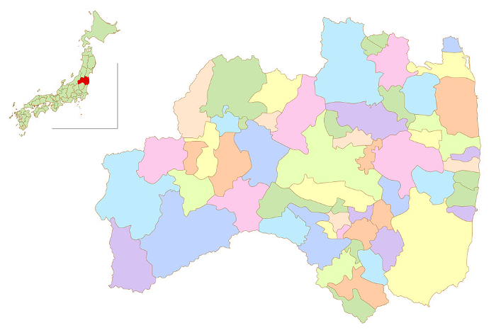 Fukushima Japan Map Colorful Icons