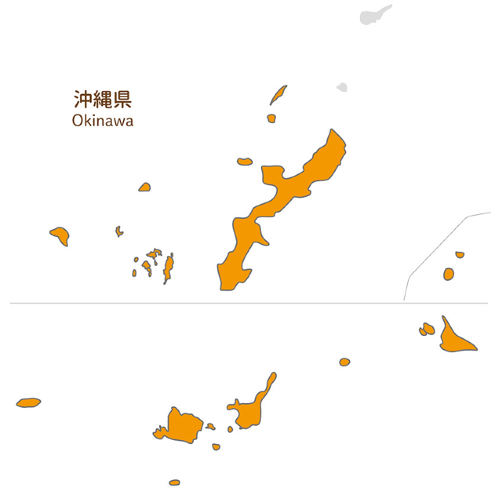 Simple and cute map of Okinawa Prefecture, overall view including remote islands, simplified