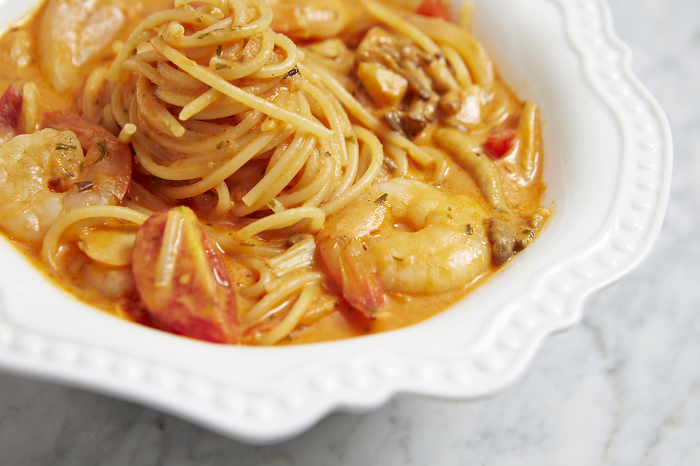 Tomato cream pasta with shrimp