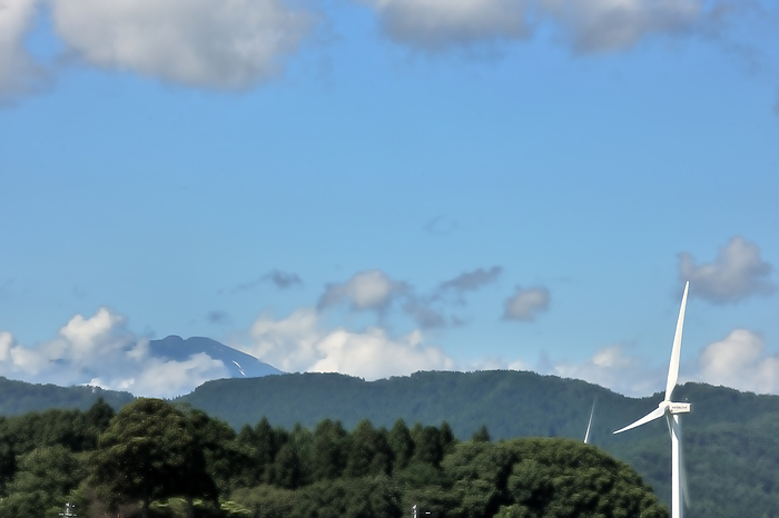 Chokaisan and windmills Shonai Town, Yamagata Prefecture