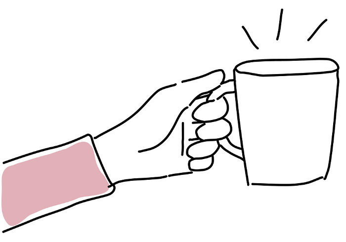 Simple line drawing of a hand holding a mug