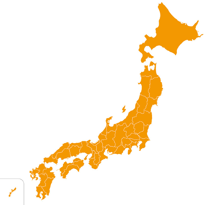 47 prefectures of Japan, simple map of Japan omitting islands, bright colors
