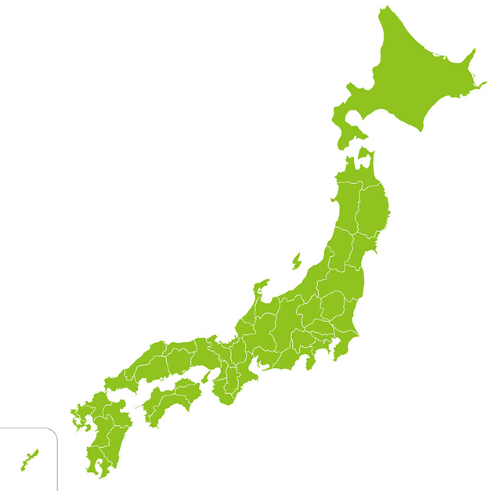 47 prefectures of Japan, simple map of Japan omitting islands, ecology