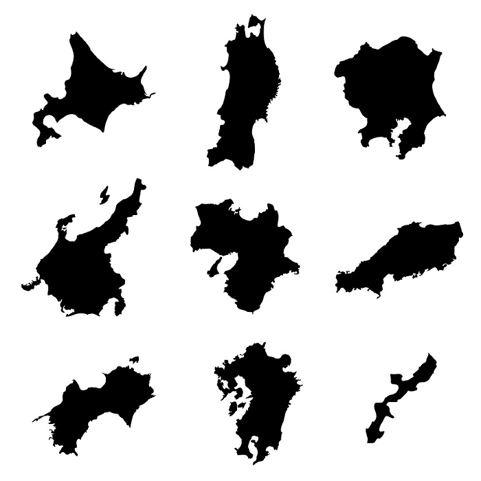 Icons and silhouettes of 9 regions of Japan