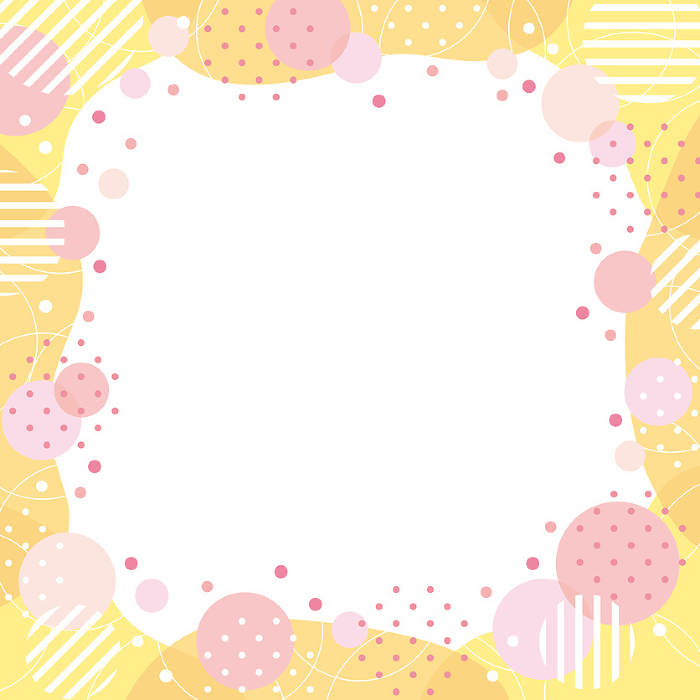 Square frames with circles, dots and fluid shapes / yellow