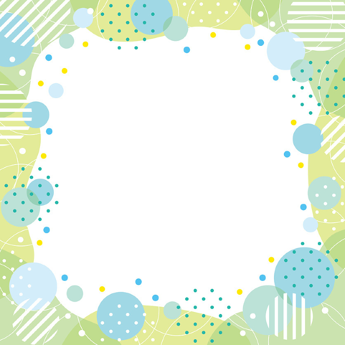 Square frame with circles, dots and fluid shapes / green