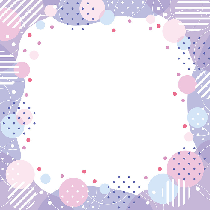 Square frames with circles, dots and fluid shapes / purple